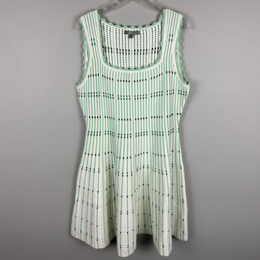 Lela Rose Mint Green Scalloped Square Neck Knit Textured Fit and Flare Dress XL